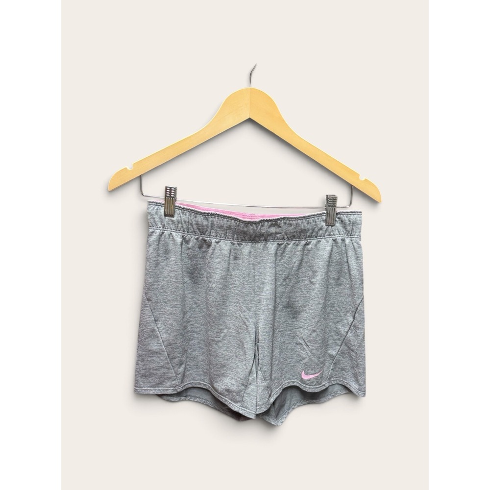 Nike Dri-FIT Womens Heather Gray Pink Swoosh Athletic Training Shorts Size S
